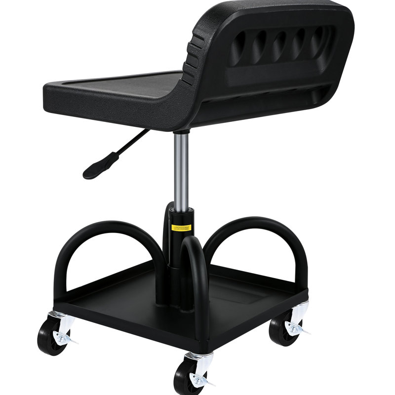 Tabouret roulant de garage pour atelier et réparation automobile avec capacité de 300 lb, hauteur réglable de 15,7 à 20,5 po, roues pivotantes à 360 degrés, service pour véhicule, siège noir - utilisation
