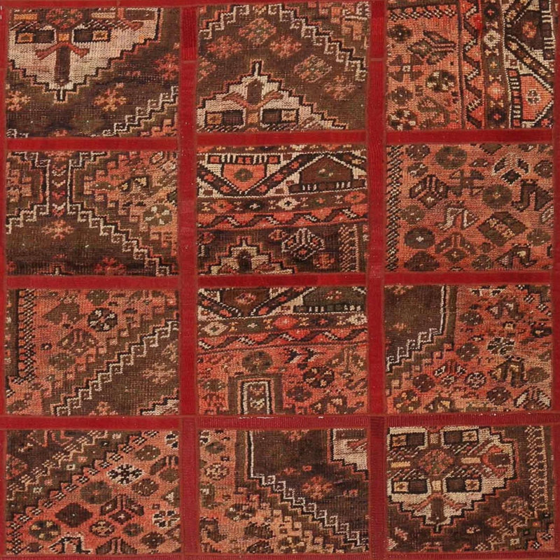 Tapis traditionnel rouge / bourgogne, Carré 5 pi