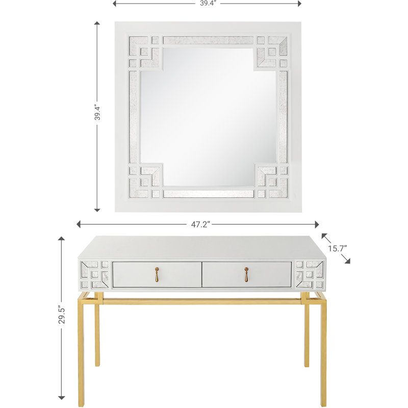 Dynasty Champagne Gold Mirrored Console Table and Wall Mirror Set