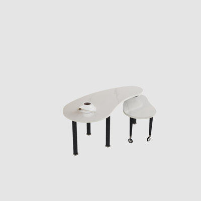 Contemporary Rotatable Cocktail Table With Solid Rubber Wood Legs, 360 Degree Rotating Coffee Table With 6Mm White Sintered Stone Tabletop For Living Room, Bedroom, Balcony, Home Office