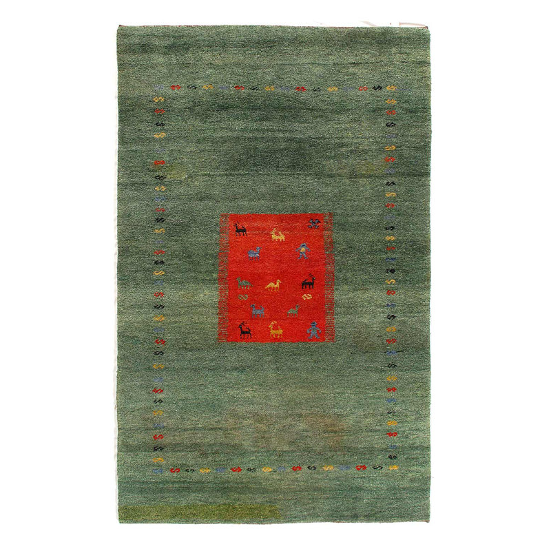 Tapis vert noué à la main 5 pi x 8 pi Gabbeh