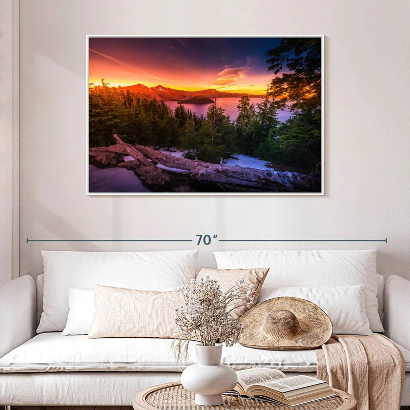 Majestic Crater Lake Sunset, Cadre flottant blanc, 46 po x 31 po