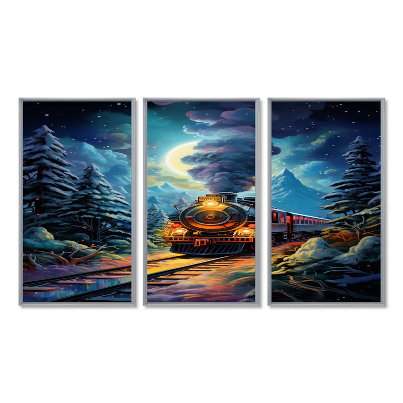 Ensemble de salon d'art mural à vapeur pleine lune Polar Express, Encadrement argenté, H 40 po x l 60 po x P 1 po