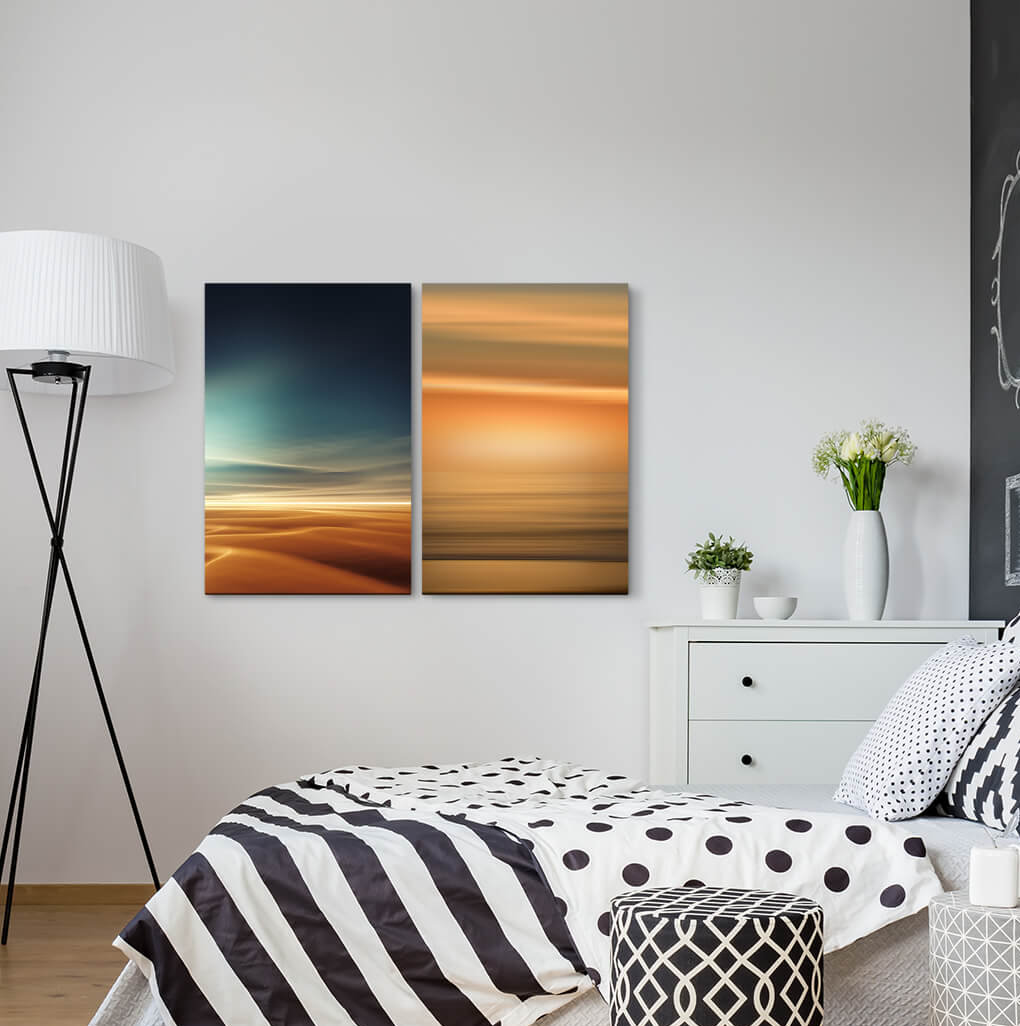 2-tlg. Leinwandbilder-Set - Grafikdruck „Desert Sahara Harmony Horizon Warm Sky”