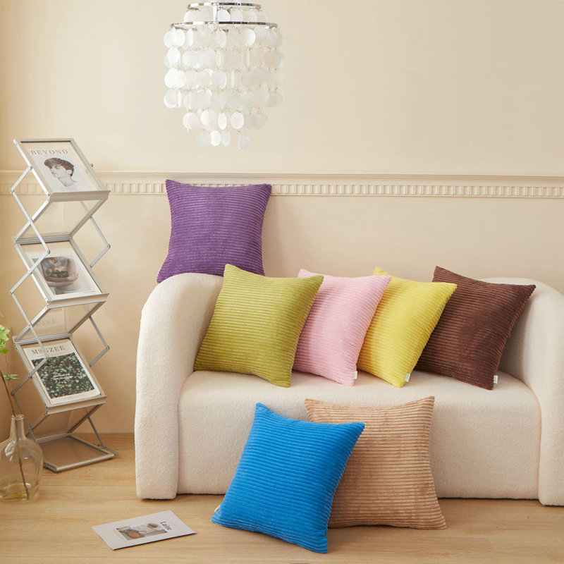 (Covers With Inserts) Set of 2 Corduroy Reversible Throw Pillows, Beige
