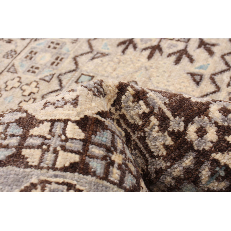 Tapis gris clair / brun foncé en laine noué à la main de conception unique nouvel âge 7 pi 10 po x 10 pi 0 po Myla
