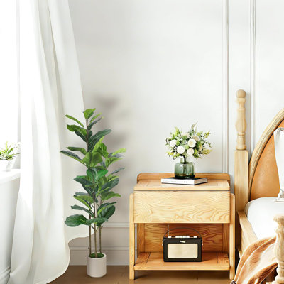 Figuier artificiel 4 pi avec pot à fleurs blanc, faux arbre de 4 pieds pour la décoration intérieure, fausse mousse ficus pour salon de bureau intérieur ou extérieur