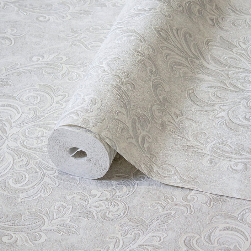 Papier peint embossé luxueux luxueux, motifs ornementaux damassés, Gris