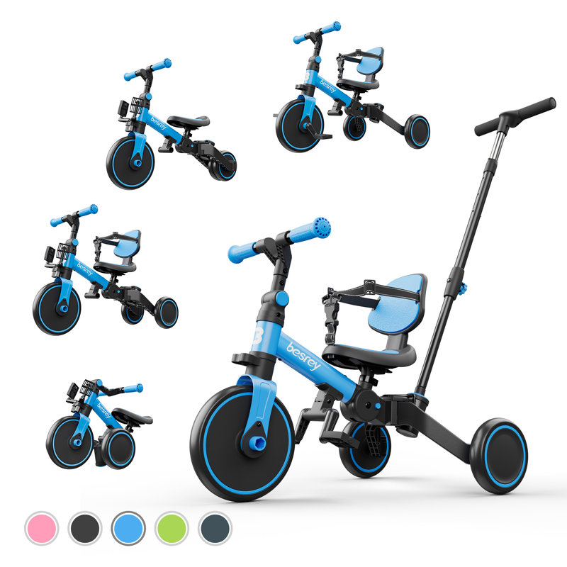 besrey 4 in 1 Toddler Bike, Toddler Tricycle for 1-3 Year Old, Trike with Push Handle, Backrest and Safety Belt, Birthday Gifts and Toys for Boys and Girls, Balance Bike