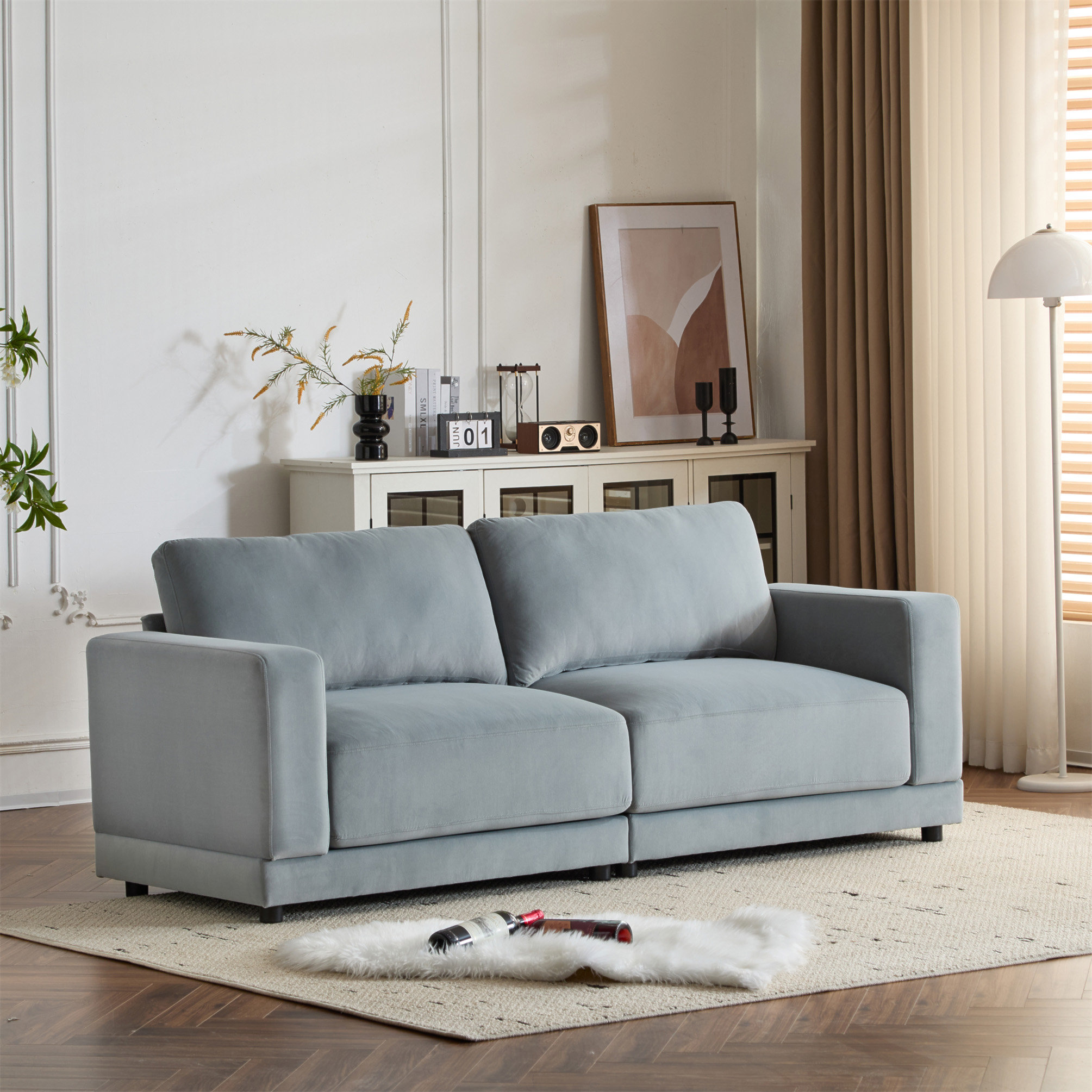 Ebern Designs 81'' Modern Square Arm Sofa With Soft Upholstery, Deep ...