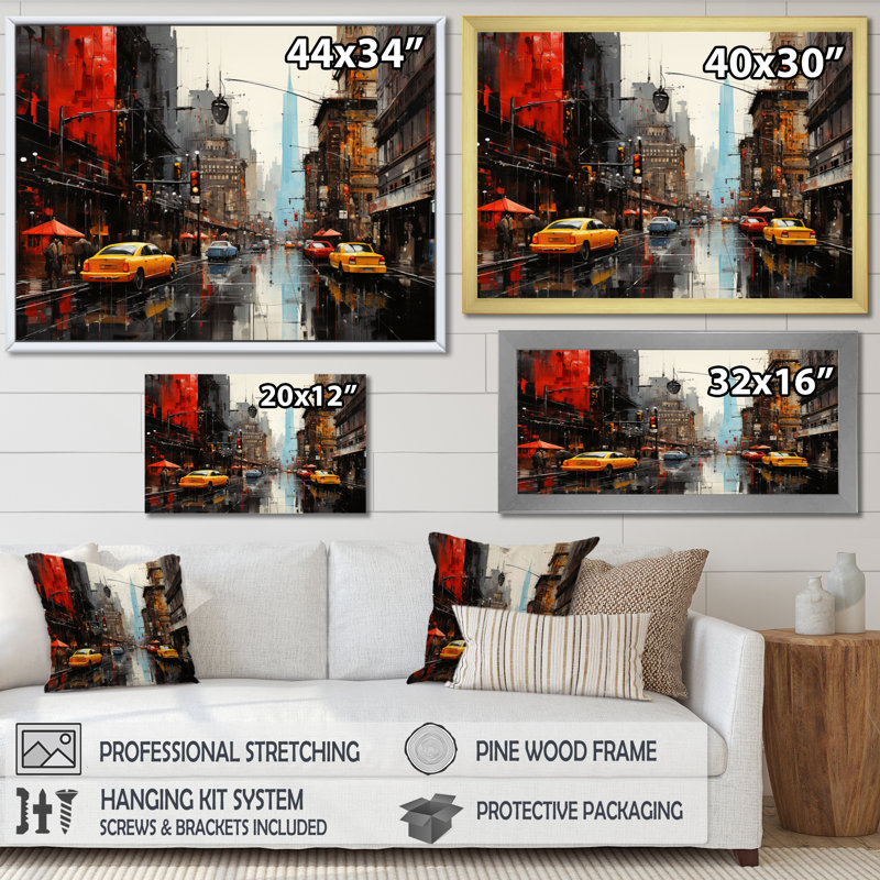 Cityscape Collage VII sur toile, Cadre doré à une seule photo, H 16 po x l 32 po x P 1 po