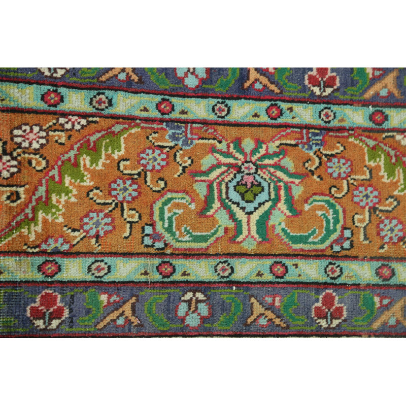 Tapis décoratif en laine noué à la main de conception unique des années 1940 ivoire/orange 6 pi 6 po x 10 pi 7 po Iliff