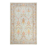 Mara Hand Knotted Wool Oriental Area Rug in Beige/Sky/Pink