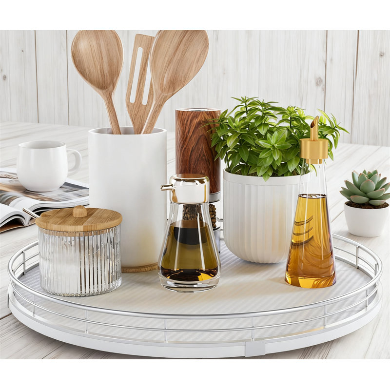 Wooden Turntable Organizer For Kitchen, Bathroom & Coffee Table, 360° Smooth Rotation With Raised Edges, Anti-Slip Pads & Rustic Style Design