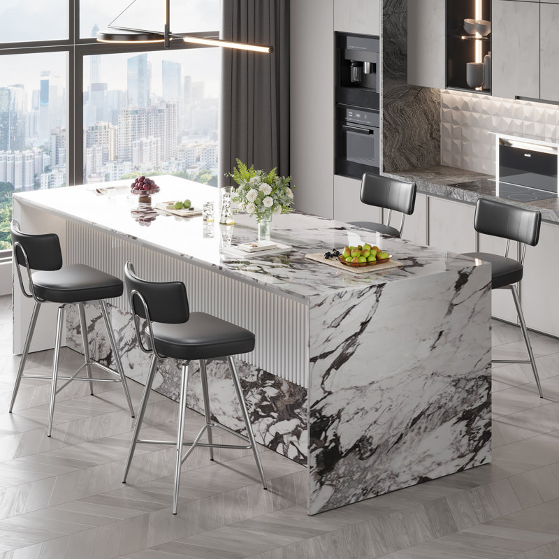 Light Gray Leather Swivel Counter Stools with Silver Metal Frame