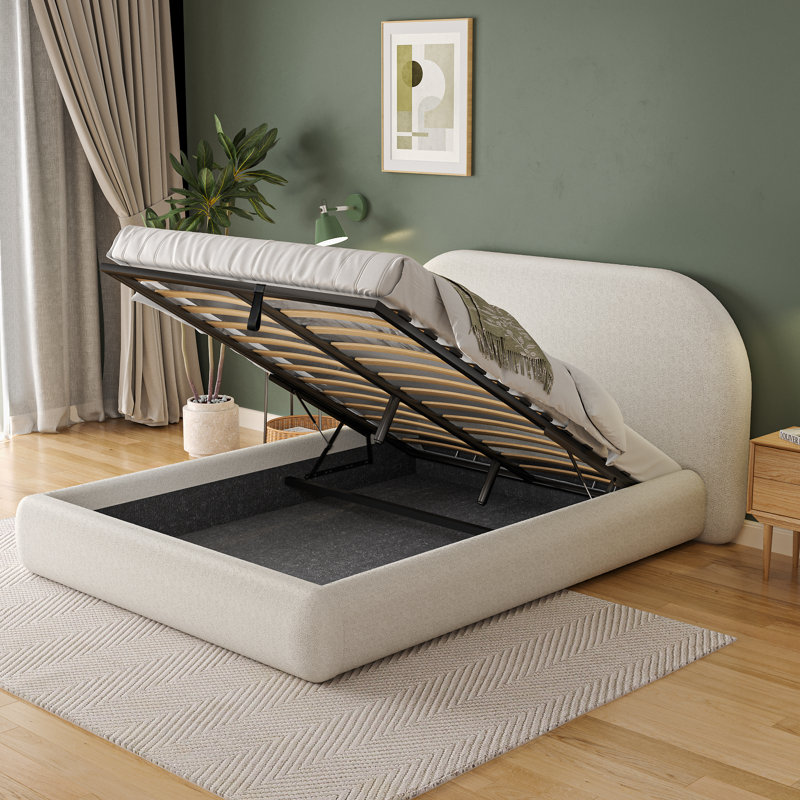 Upholstered Ottoman Bed, Modern Ottoman Storage Bed with Gas Lift Storage, No Box Spring Required, Simple Assembly, Beige