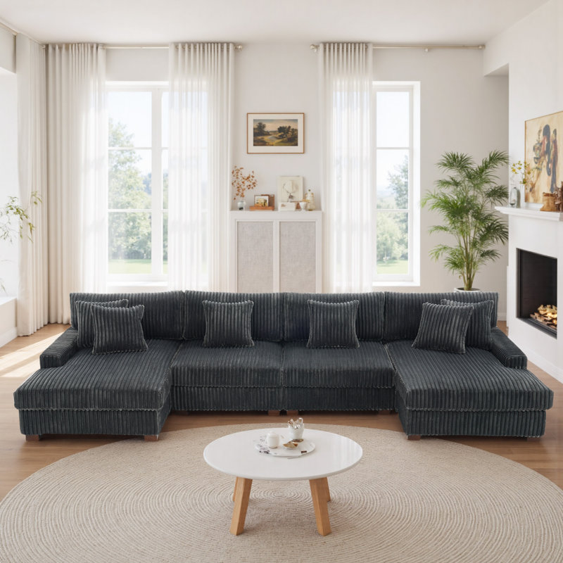 4 Seater Seating Component, Grey Faux Fur