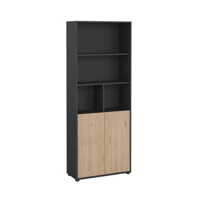 Embrie 31.34"W x 80.59" W 6 Shelf Bookcase With 2 Doors, Home Office Storage