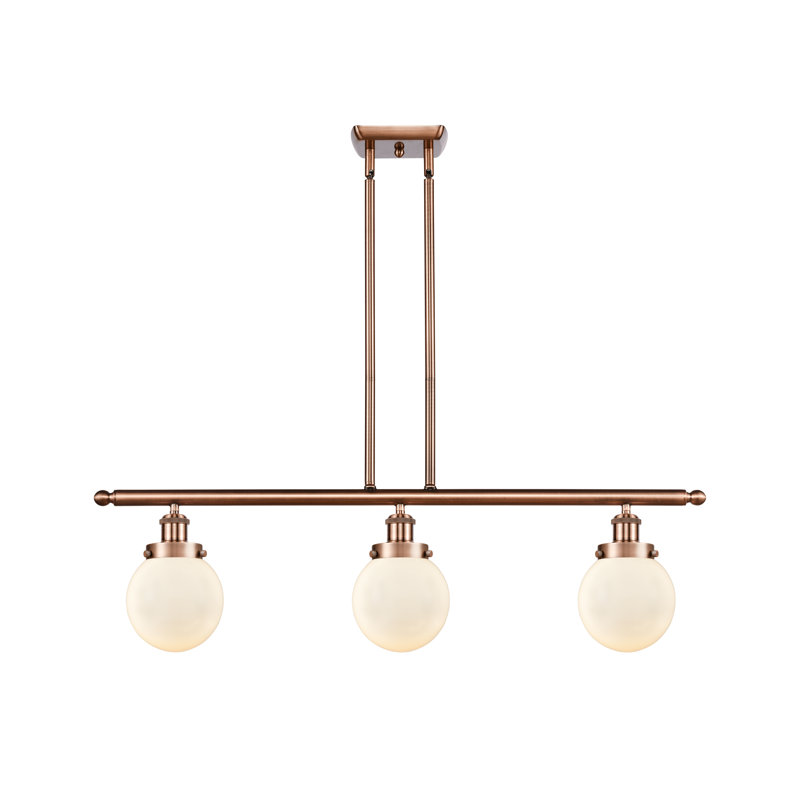 Luminaire suspendu linéaire à 3 lumières pour îlot de cuisine Chippewa, Givré, Ampoule non incluse, Cuivre antique