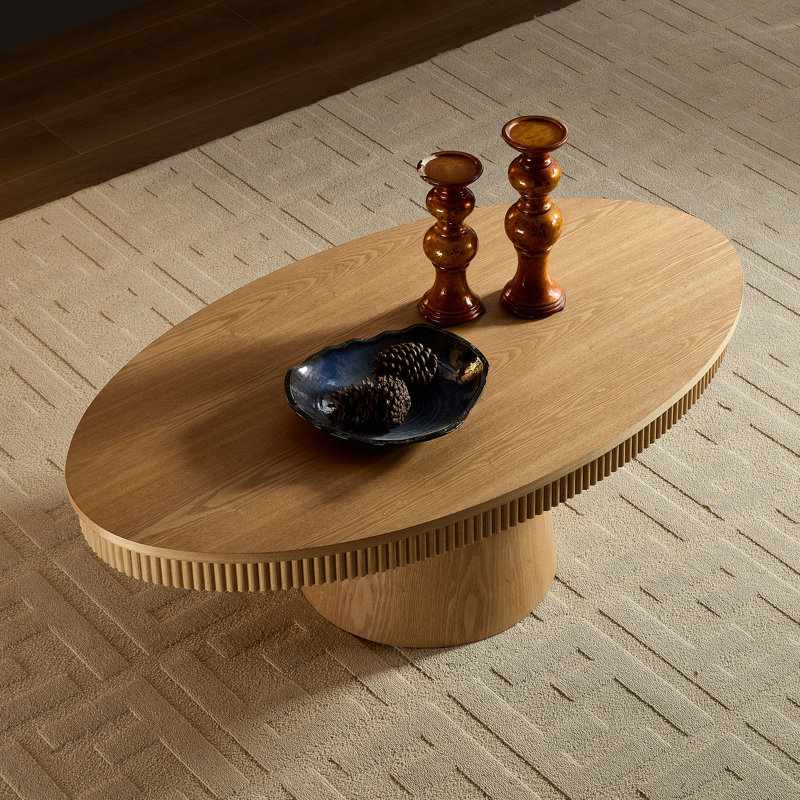 MDF Oval Coffee Table, Oak Wood