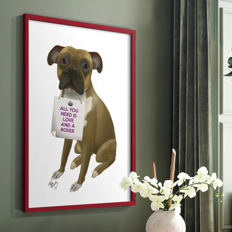 «Love and Boxer», reproduction encadrée - bois massif, Cadre simple rouge, H 10 po x l 8 po