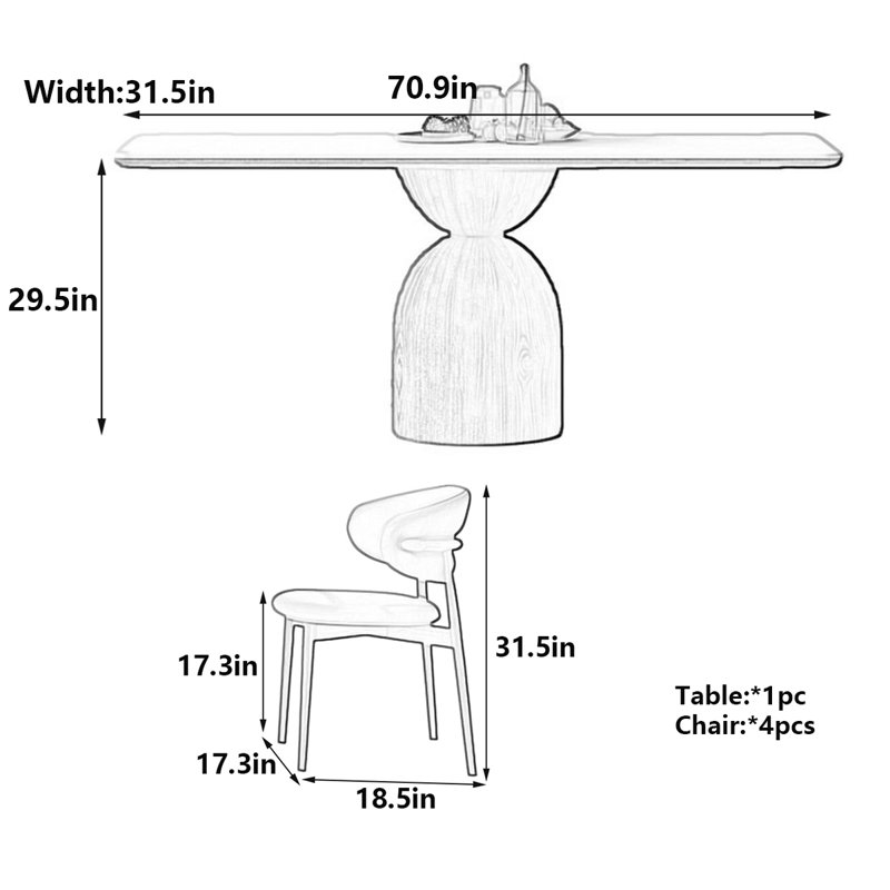 Creamy Style Rectangular Dining Table, 29.5"H x 70.9"L x 31.5"W