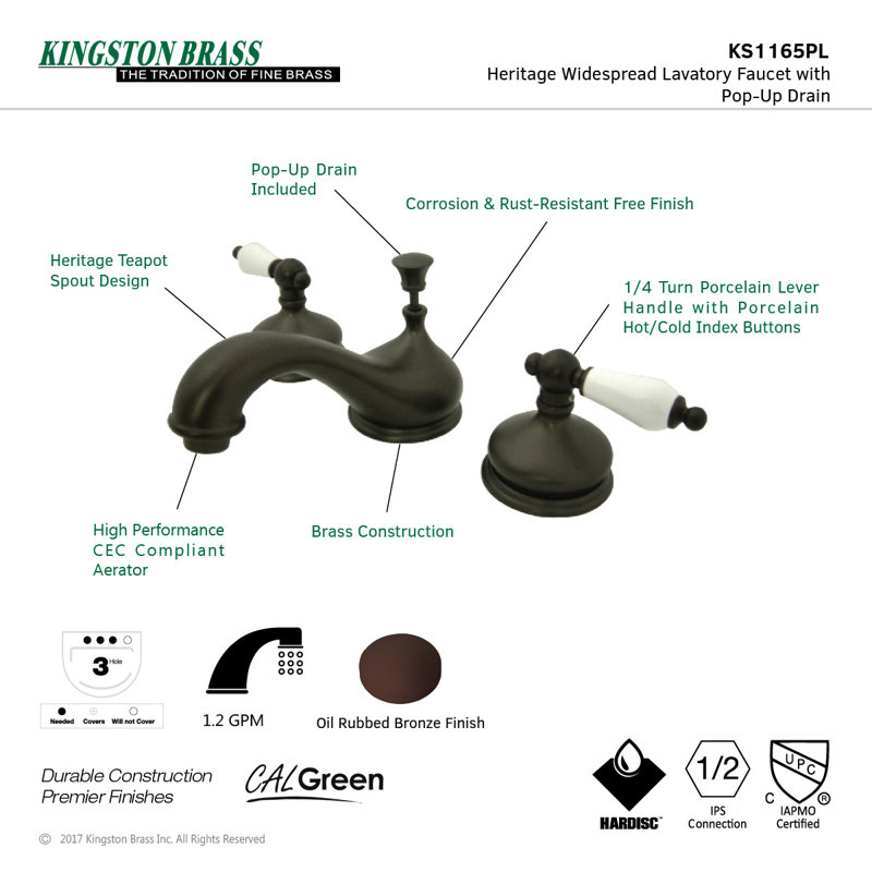 Robinet de salle de bain espacé Kingston, Bronze huilé