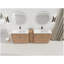 Meuble-lavabo autoportant de 92 po avec lavabo en céramique blanche et 1 petite armoire de rangement, porte à fermeture en douceur, chêne imitation, emballage KD, contreplaqué-619467586