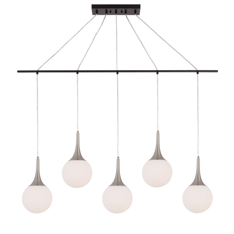 Luminaire suspendu linéaire pour îlot de cuisine 5 lumières Ovellette, Chrome / Bronze