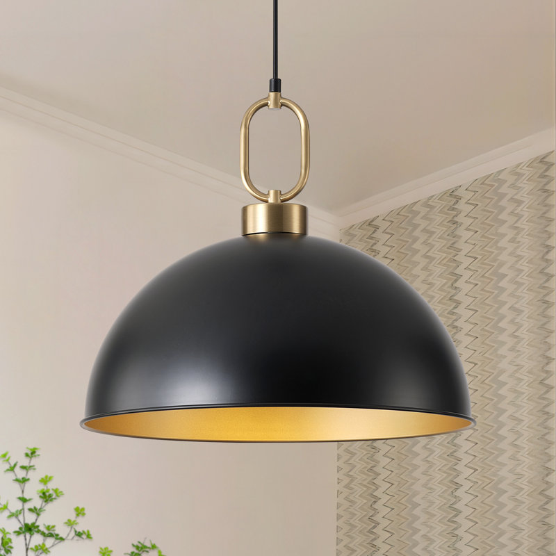 Luminaire suspendu dôme noir mat 1 lumière 2 pièces Worthing, 13.58" H x 16.14" W x 16.14" D