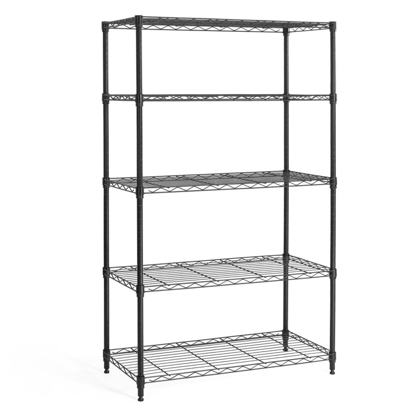 Heavy-Duty Adjustable Height Wire Shelving Unit, 30"W x 14"D x 59"H, 5-Tier Black Metal Storage Rack for Garage, Basement, Pantry & Utility Room