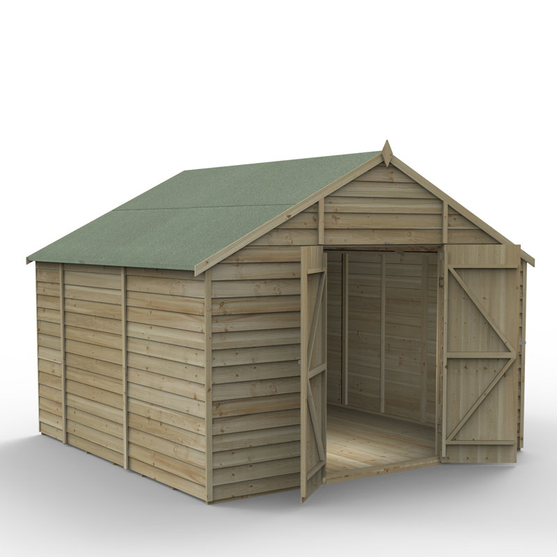 Overlap Pressure Treated 10 x 10 Apex Shed - No Window, Double Door, Yes