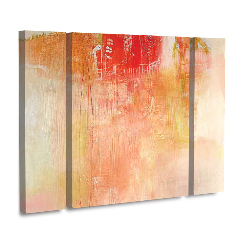 Ensemble de 3 panneaux muraux - Mila Apperlo «Orange 789», art mural sur toile pour le salon, la chambre à coucher ou le bureau 