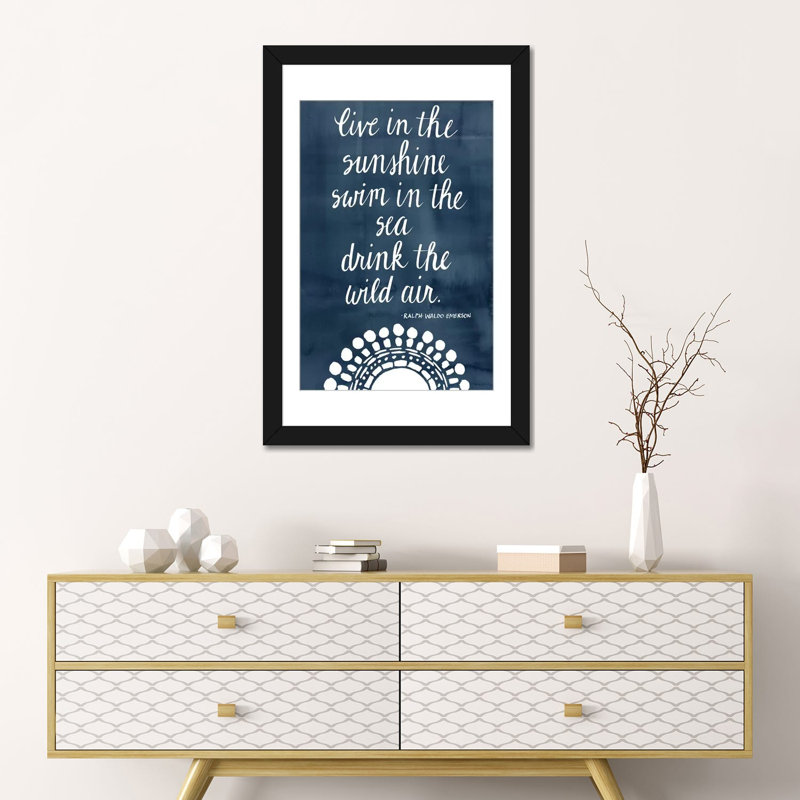 « sun quote i », art textuel sur toile, H 24 po x l 16 po x P 1 po, Papier d'art encadré noir, Blanc