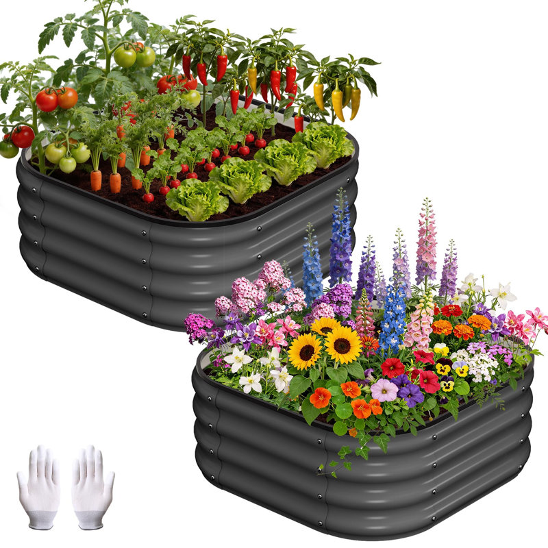 Metal Raised Garden Bed, Gray
