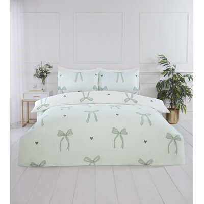 Printed Bows Polyester Floral Duvet Cover Set
