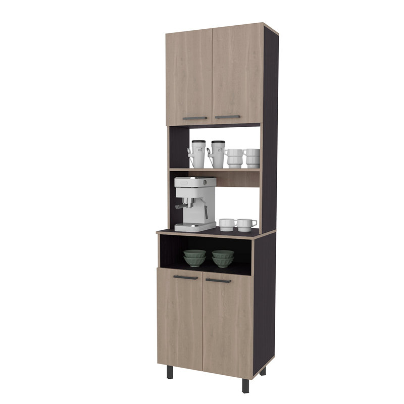 Garde-manger en chêne blanc et wengé avec rangement ouvert et 4 portes