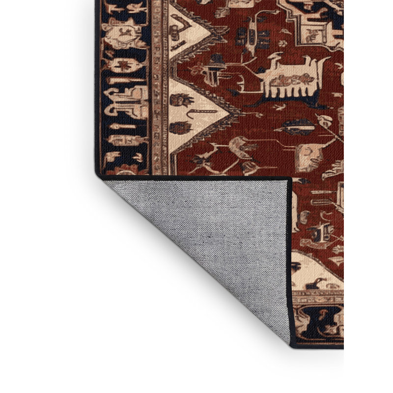 Tapis persan noir lavable à la machine, Rond 5 pi