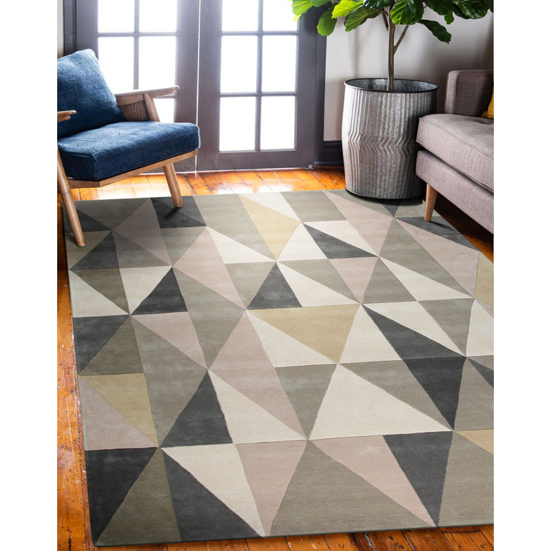 Tapis transitionnel contemporain multicolore en laine touffeté à la main Trendy Classic, Rectangle 6 pi x 9 pi