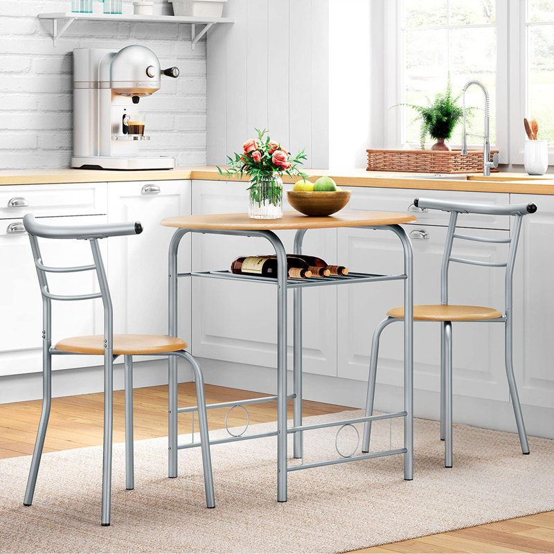 Bot 2 - Person Dining Set, 75.5cm H x 80cm W x 53cm D, Natural, Silver