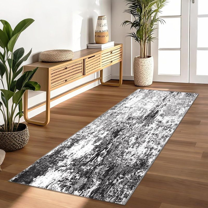 Hallway Runner Rug Non Slip Machine Washable Area Rugs Modern Abstract Bedside Floor Cover Non Shedding Contemporary Carpet for Laundry, Kitchen, Bedroom