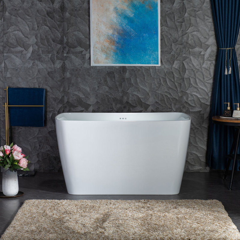 48'' x 27.5'' Freestanding Rectangular Air Bathtub with Integrated Seat, Non-Slip, for Small Spaces, Brushed Nickel