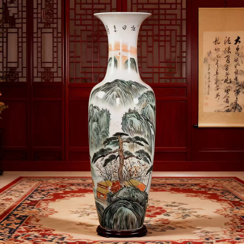 70.87"Jingdezhen ceramic new Chinese-style hand-painted pastel-colored large vase decorative item
