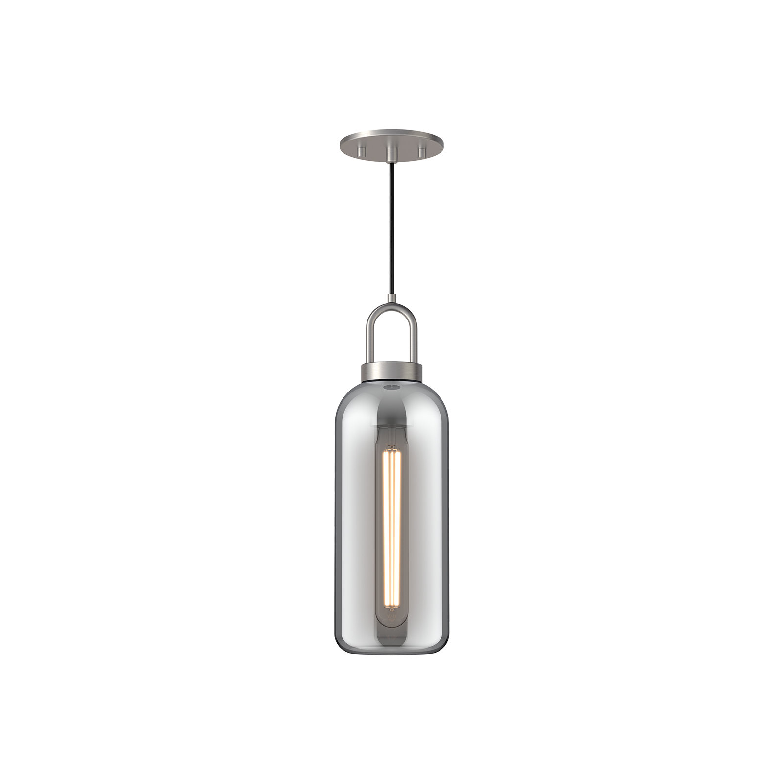 Minneapolis Single Light Glass Pendant, Brushed Nickel, Smoke, 14.875" H x 5.125"W  x  5.125" D 