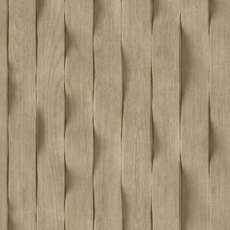 Papier peint à lattes en bois ondulé, Taupe