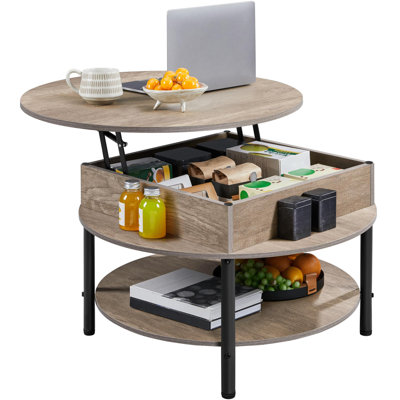 Round Lift Top Coffee Table With Hidden Compartment & Storage Shelf, 31