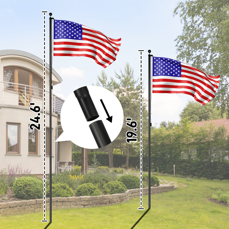 25ft Black Aluminum Alloy Sectional Flag Pole Kit