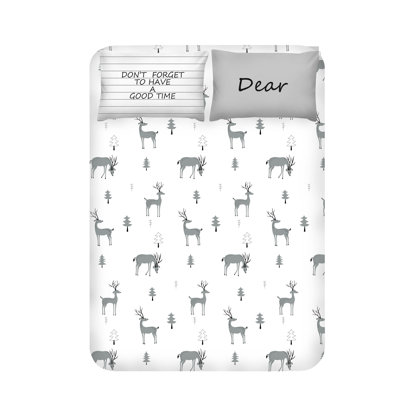 Ensemble de draps gris / blanc 100% coton