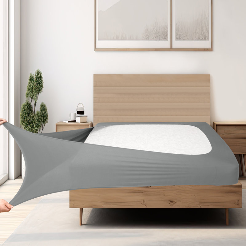 Jersey Knit Stretchy Wrap Around Box Spring Cover, Light Gray, King