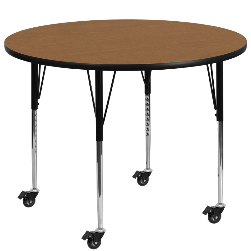 Table ronde mobile en stratifié Goddard, L 60 po x P 60 po x H 22,25 po à 30,37 po, Chêne